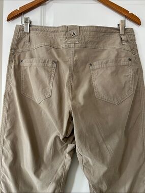 Kuhl Striped Pants Sz 10 w MEASUREMENTS Khaki Tan Pockets Logo Patch. Hiking